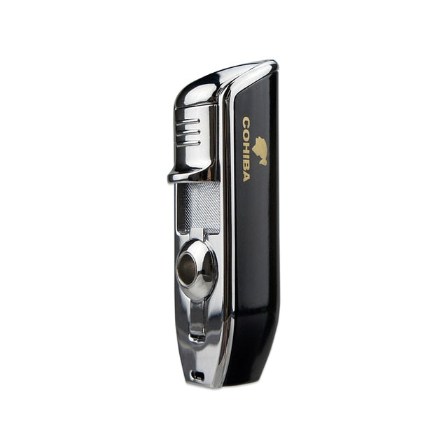 New COHIBA Metal Cigar Lighter 3 Jet Blue Flame Turbo Torch Windproof Lighter Portable Igniter With Cigar Punch Tool Men Gift