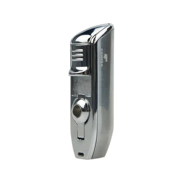 New COHIBA Metal Cigar Lighter 3 Jet Blue Flame Turbo Torch Windproof Lighter Portable Igniter With Cigar Punch Tool Men Gift