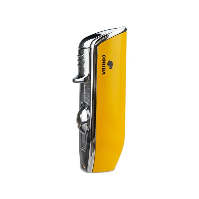 New COHIBA Metal Cigar Lighter 3 Jet Blue Flame Turbo Torch Windproof Lighter Portable Igniter With Cigar Punch Tool Men Gift