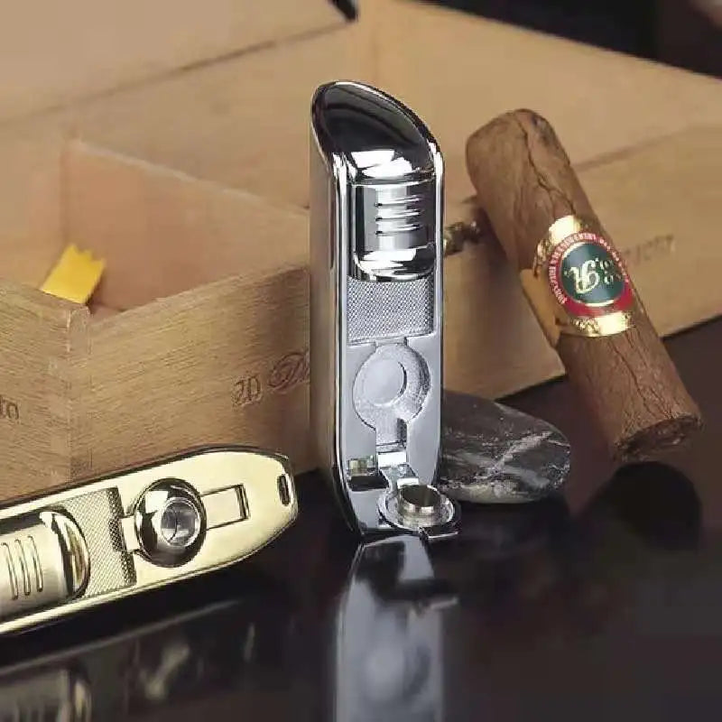 New COHIBA Metal Cigar Lighter 3 Jet Blue Flame Turbo Torch Windproof Lighter Portable Igniter With Cigar Punch Tool Men Gift